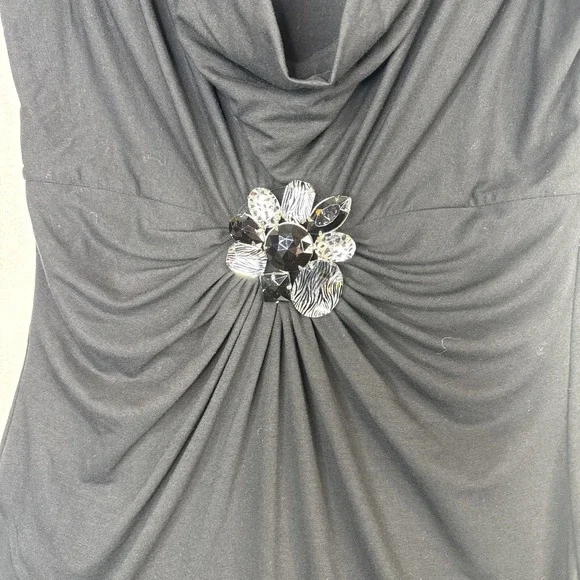 WHBM Black Sleeveless Top Draped Neck Jeweled Brooch Detail Womens Small - Picture 4 of 9